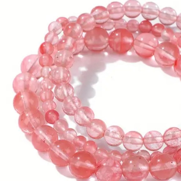 Earth Art hand crafted artisan Jewelry - Set of three strawberry quartz bracelets